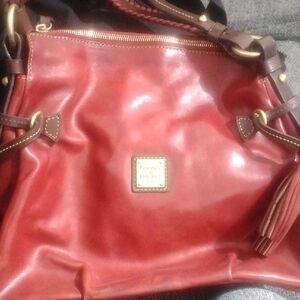 Dooney & Bourke Red Shoulder Bag with Gold Accents